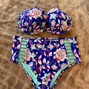 Shade & Shore Blue Floral High Waist Bikini